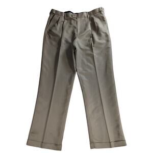 Perry Ellis Mens Pants 38x32 Khaki Dress Slacks 100 Polyester Pleated Front